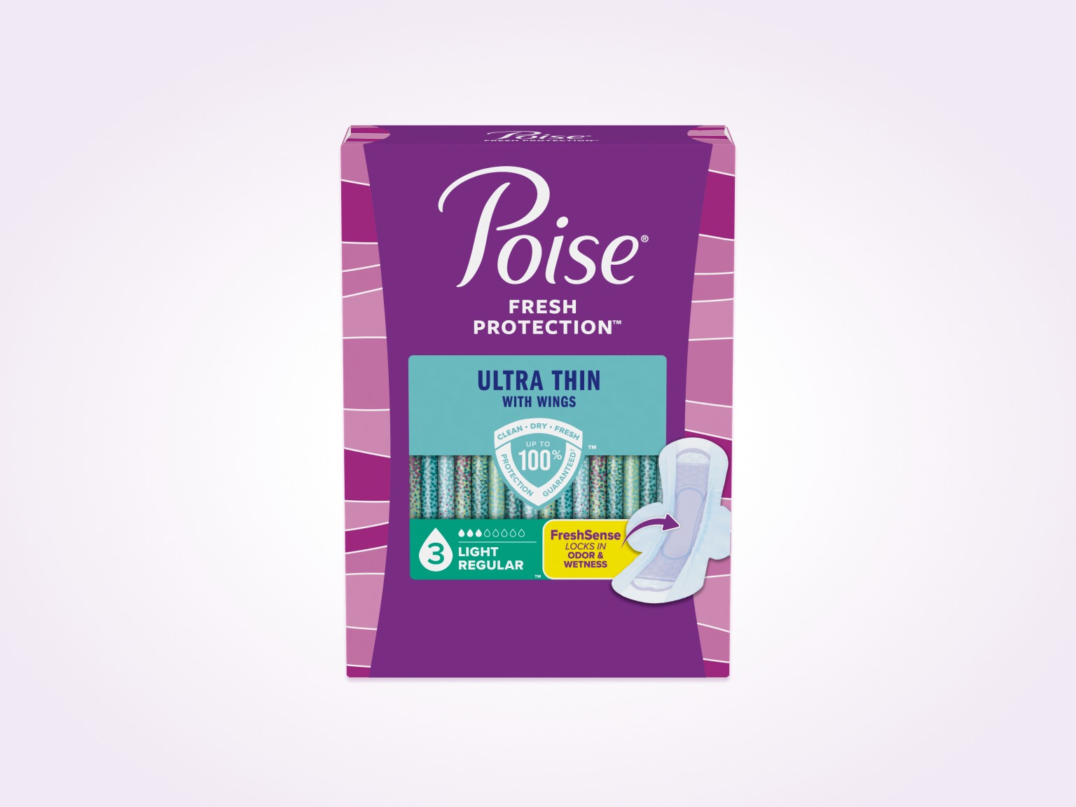 Poise®  Ultra Thin Pads With Wings For Bladder Leaks, 3 Drop Light Absorbency, Regular Length