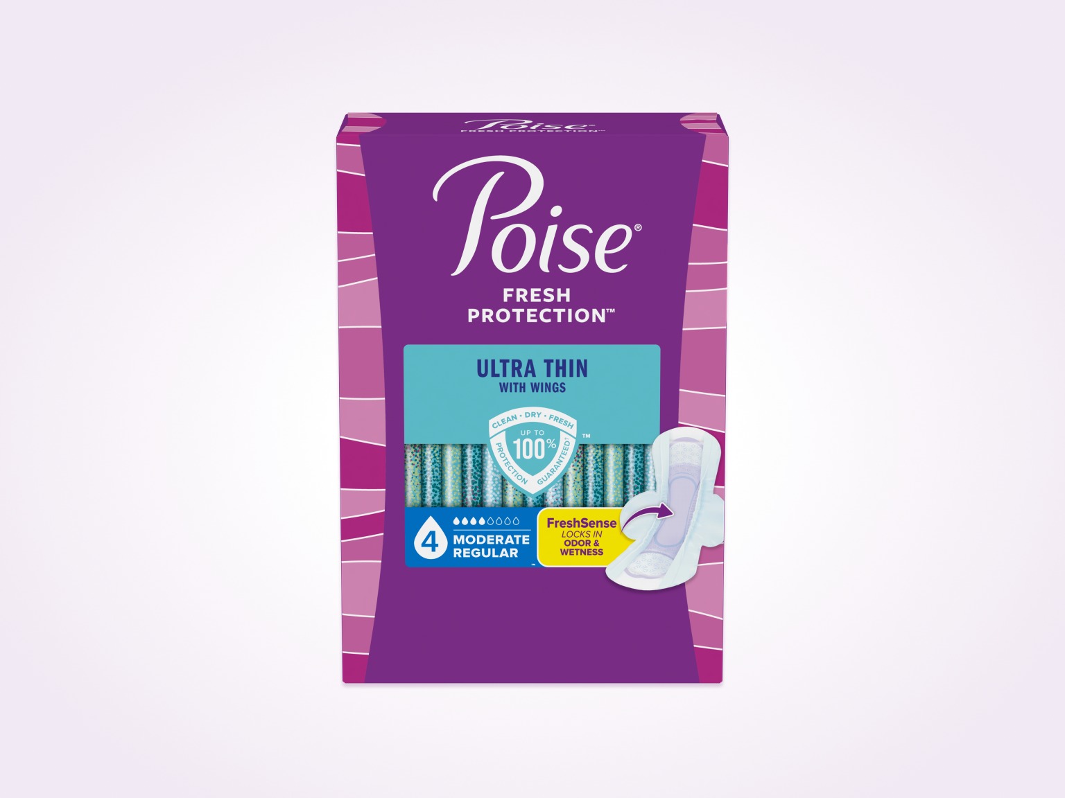 Poise® Ultra Thin Pads With Wings For Bladder Leaks, 4 Drop Moderate Absorbency, Regular Length