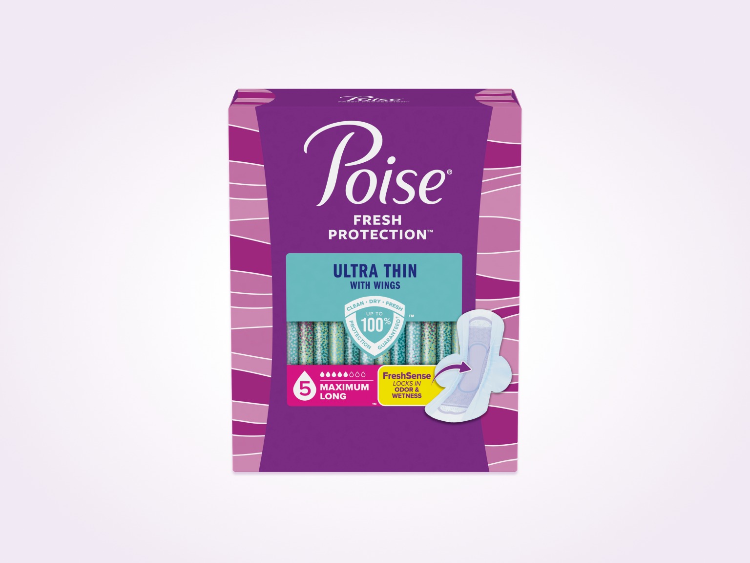 Poise®  Ultra Thin Pads With Wings For Bladder Leaks, 5 Drop Maximum Absorbency, Long Length