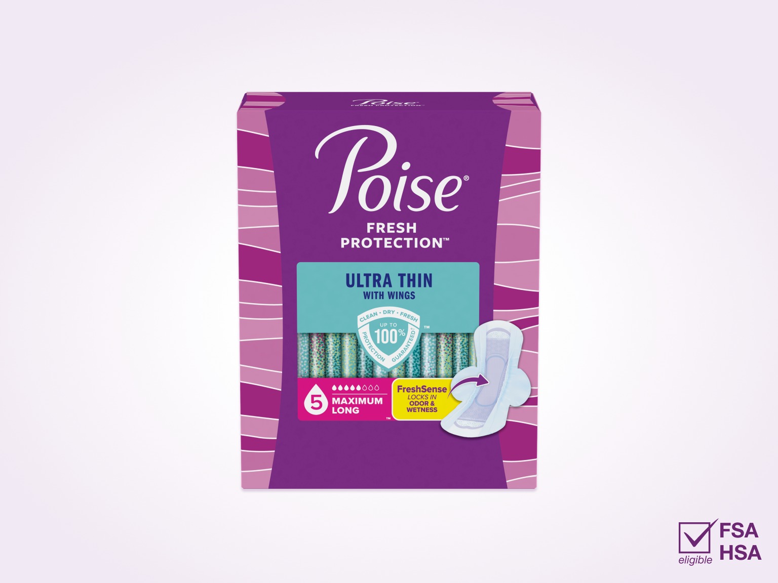 Poise® Ultra Thin Pads With Wings For Bladder Leaks, 5 Drop Maximum Absorbency, Long Length