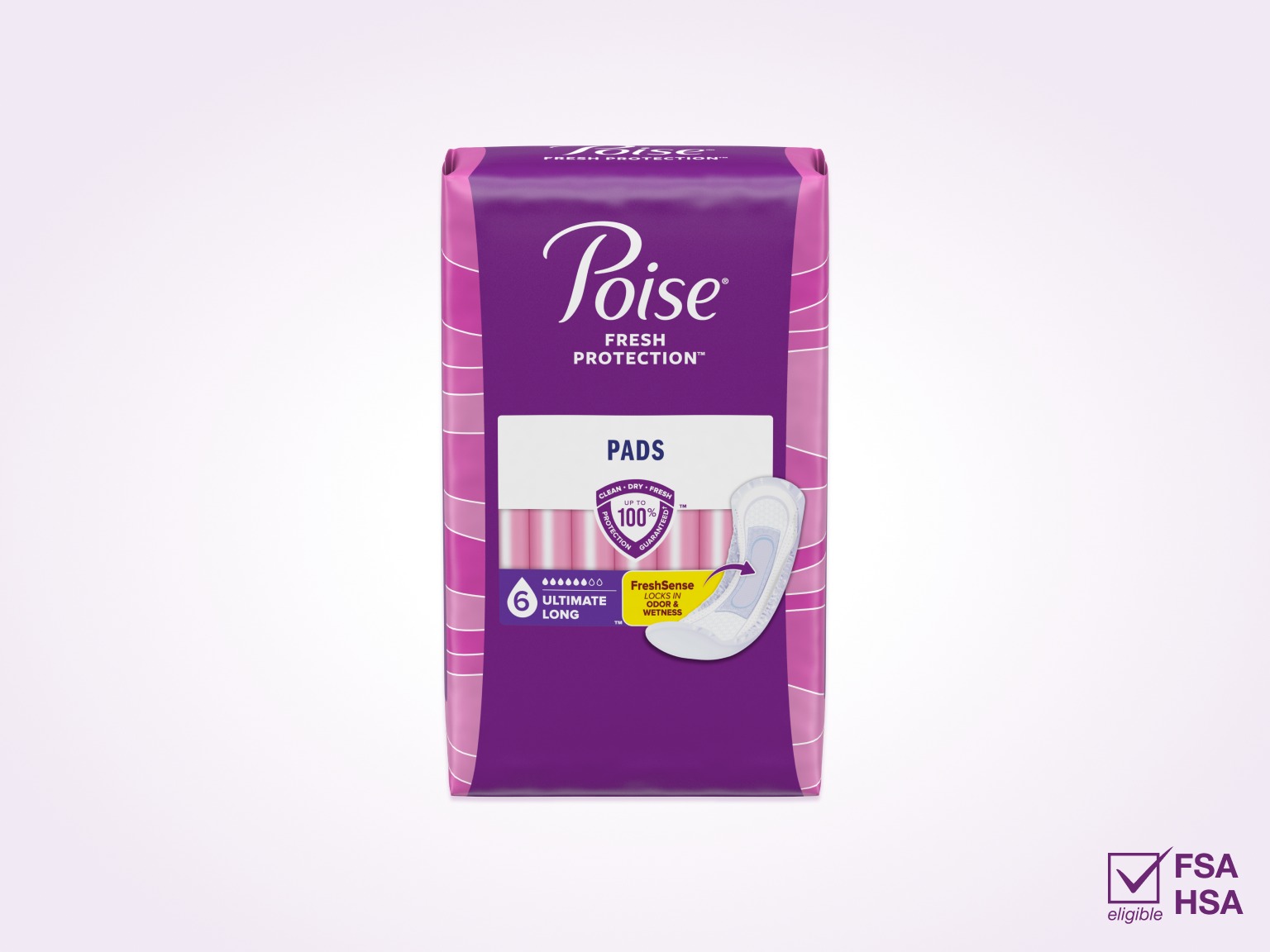 Poise® Pads For Bladder Leaks, 6 Drop Ultimate Absorbency, Long Length